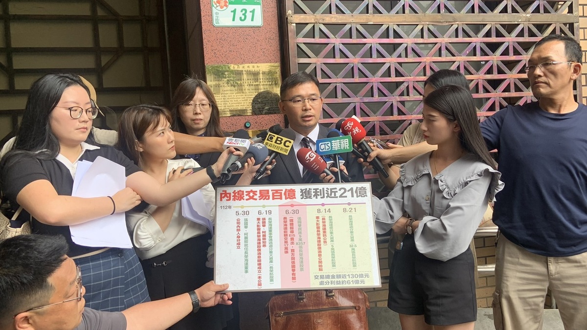 林文鵬律師22日針對張國華、柯麗卿等涉嫌證交法內線交易犯罪，向台北地檢署提出告訴。 圖：律師林文鵬提供