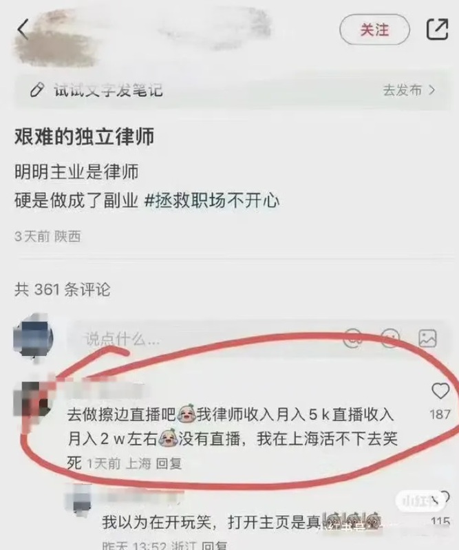 律師網友董某，在律師相關討論文章中，建議同行去做擦邊直播。 圖：翻攝自澎派新聞