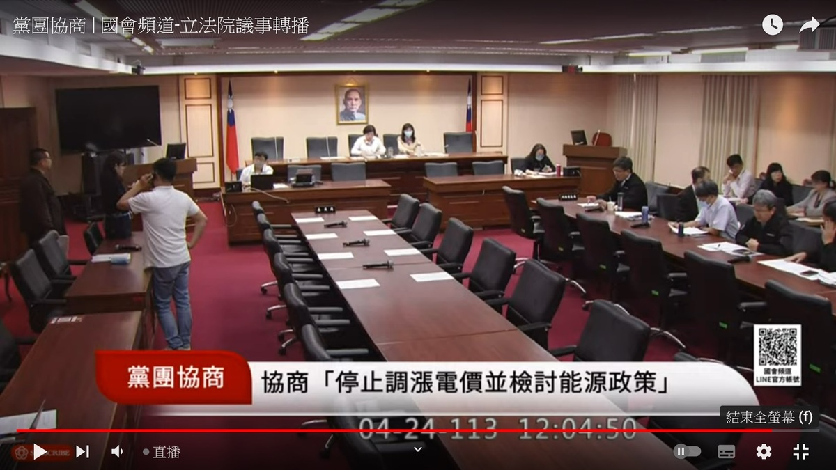 國民黨立委楊瓊瓔24日中午召集黨團協商電價緩漲提案 圖：翻拍自國會頻道YouTube