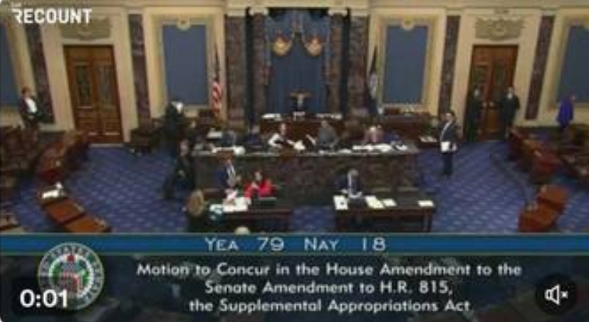 美國參議院以壓倒性票數通過援外法案。 圖 : 翻攝自C-SPAN
