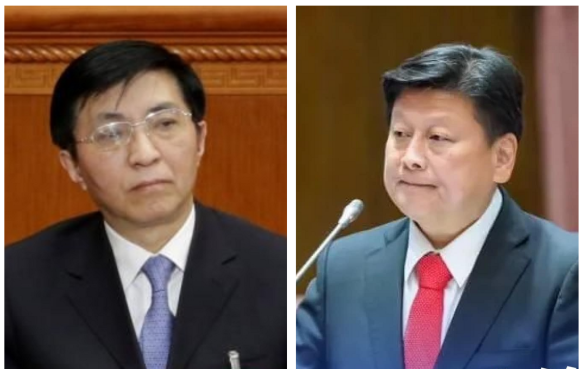 中國全國政協主席王滬寧（左）27日在北京會見國民黨立法院黨團總召傅崐萁（右）。 圖 : 左圖翻攝自傅崑萁臉書，右圖翻攝自bannedbook.org