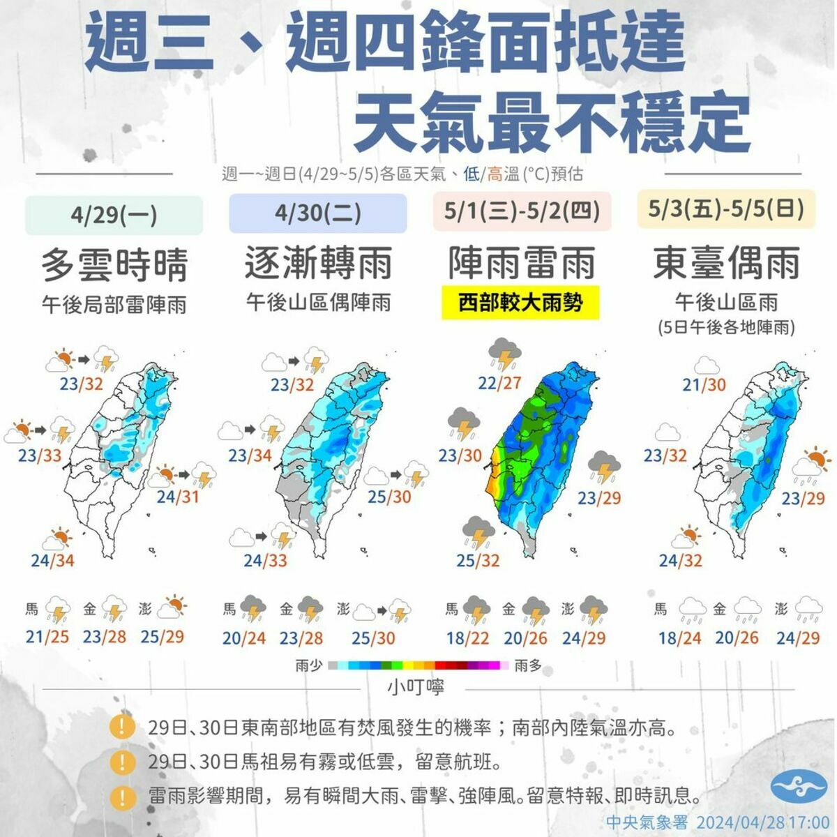 下週天氣。 圖：翻攝自中央氣象署臉書