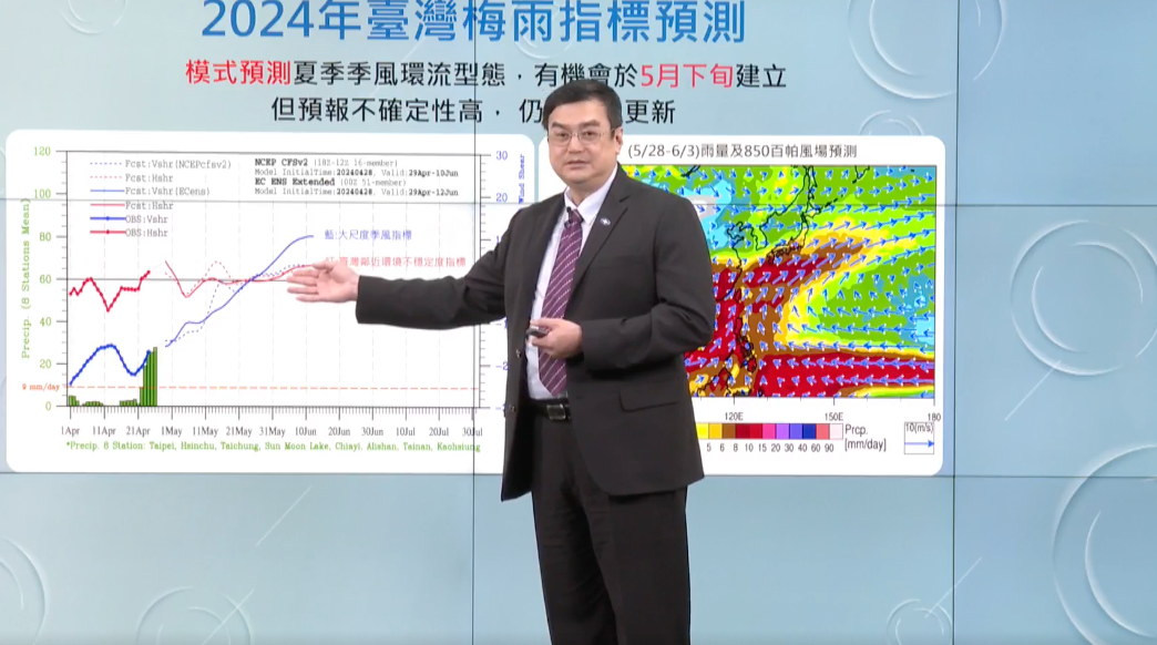 氣象署預測今年梅雨季雨量，5月至6月總雨量以正常至偏少機率大。 圖：翻攝自中央氣象署臉書