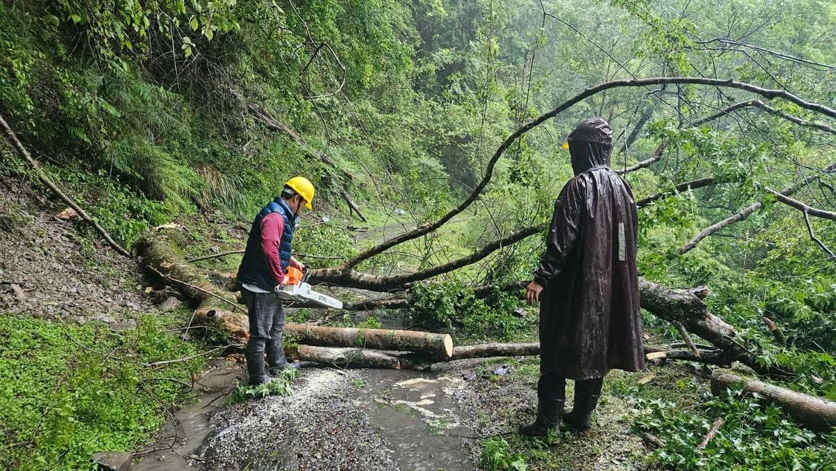 今(2)日雪管處表示，因梅雨鋒面影響台灣，各地有不小的雨勢，大鹿林道5.2K處再次發生坍方致車輛無法通行。 圖：翻攝自雪霸國家公園管理處官網