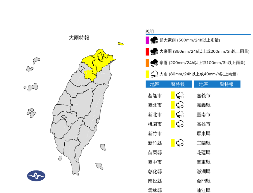 快訊》強降雨狂炸北部！氣象署：5縣市大雨特報