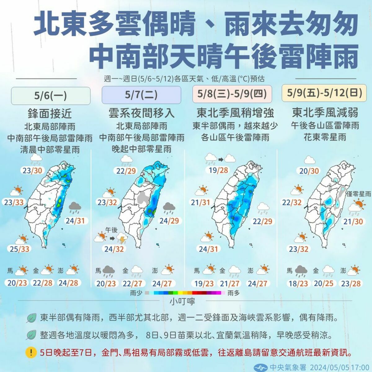 下週天氣一圖看。 圖：翻攝自中央氣象署臉書
