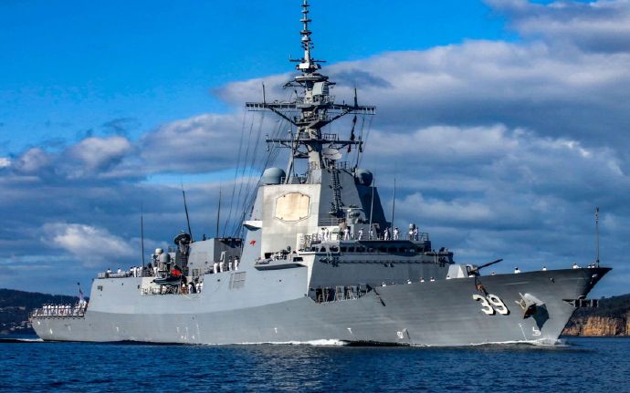 澳洲「霍巴特級」(Hobart-class)驅逐艦「霍巴特號(HMAS Hobart DDG-39)」。 圖：翻攝「微博」@牧星观海天