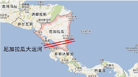 尼加拉瓜運河地理位置圖。 圖 : 翻攝自百度