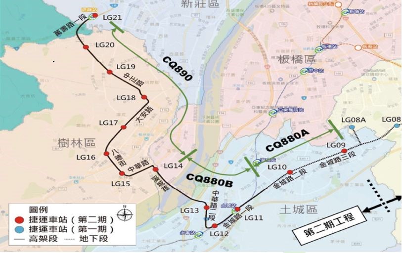 萬大線二期路線示意圖。 圖：台北市政府捷運工程局第二區工程處／提供