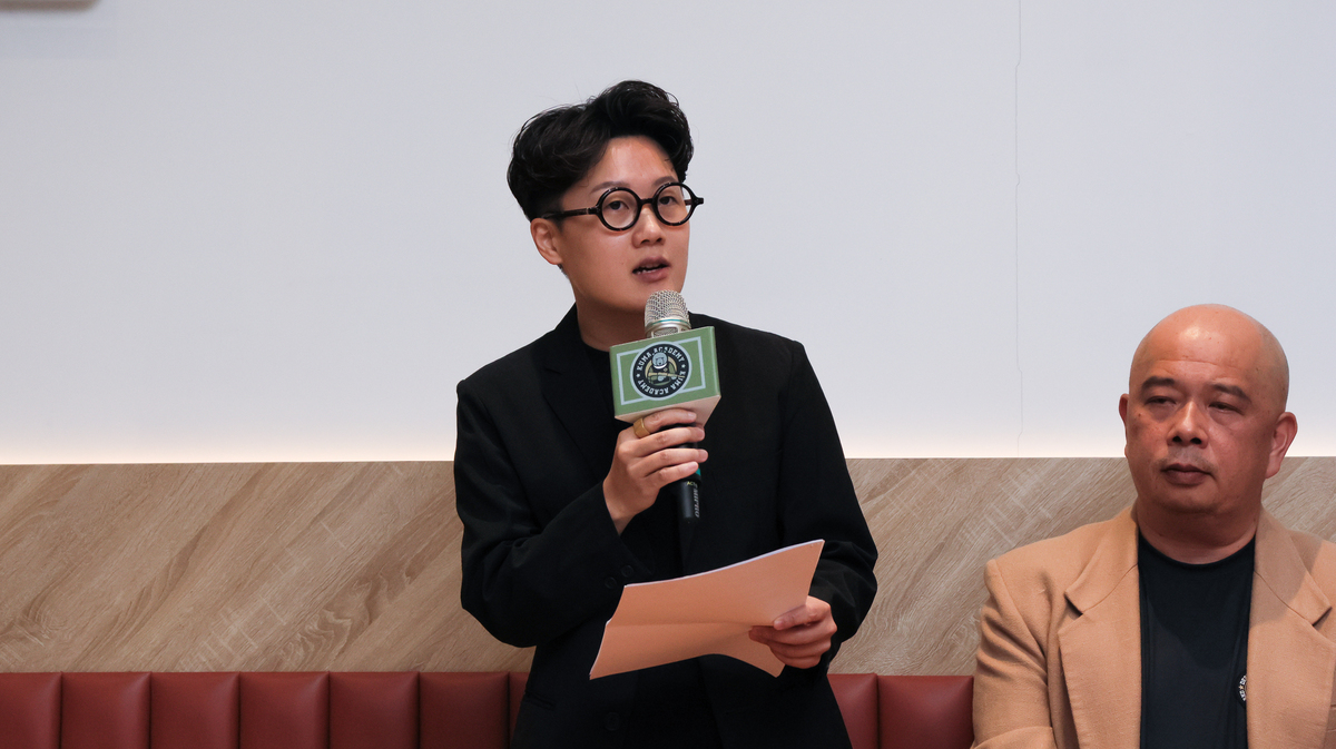 社團法人黑熊民防教育協會理事長劉文致詞。 圖：黑熊民防教育協會提供