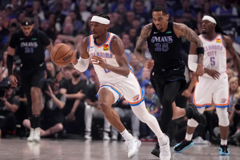 NBA今(19)日獨行俠與雷霆系列賽G6，儘管雷霆當家球星「SGA」Shai Gilgeous-Alexander全場共25投14中，攻下全場最高36分，但雷霆最終仍在客場遭到獨行俠逆襲，無緣晉級西區冠軍賽。 圖：達志影像／美聯社