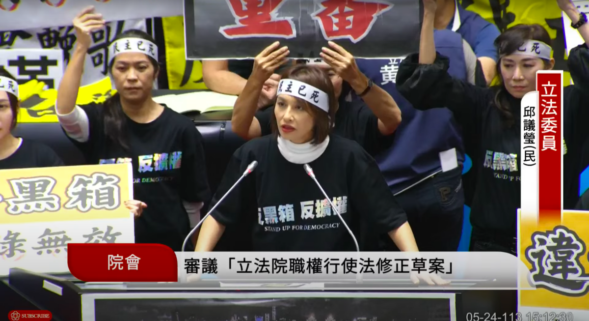 民進黨立委邱議瑩痛斥，台積電未來若不交出精密製程技術給立院，構成藍白的藐視國會。 圖：翻攝自國會頻道