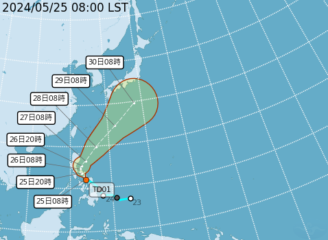 今年第一號熱帶性低氣壓TD01已生成。 圖：取自中央氣象署