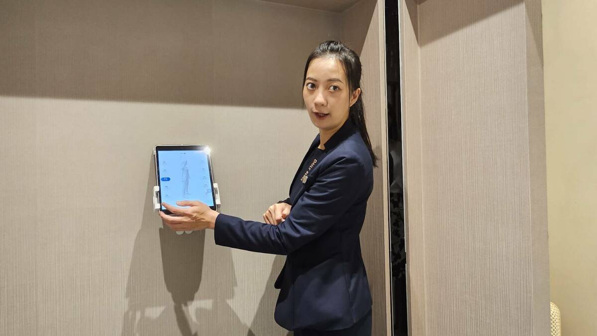 廠商自行研發AI智能檢測軟體，可精準形塑健康體態。 圖：孫家銘攝