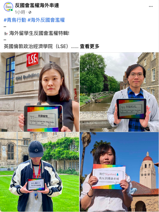 一群在海外工作、求學、生活的台灣人也發起「反國會濫權海外串連」活動。 圖：翻攝自反國會濫權海外串連粉專