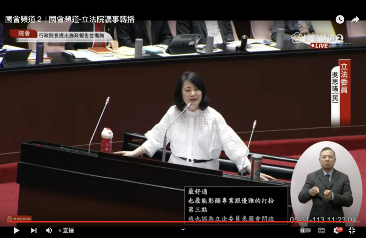 民進黨立委吳思瑤質詢 圖：翻拍自國會頻道
