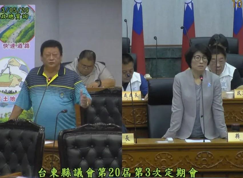 民眾黨議員陳宏宗質詢時要台東縣長饒慶鈴要求警察不要抓酒駕。 圖：翻攝台東縣議會YouTube
