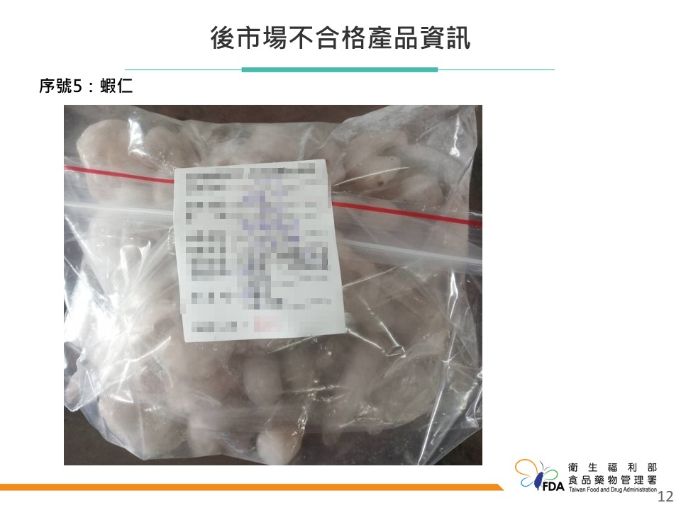 1批從中國進口的蝦仁也被發現含有0.03ppm的恩氟奎林羧酸。 圖：食藥署／提供
