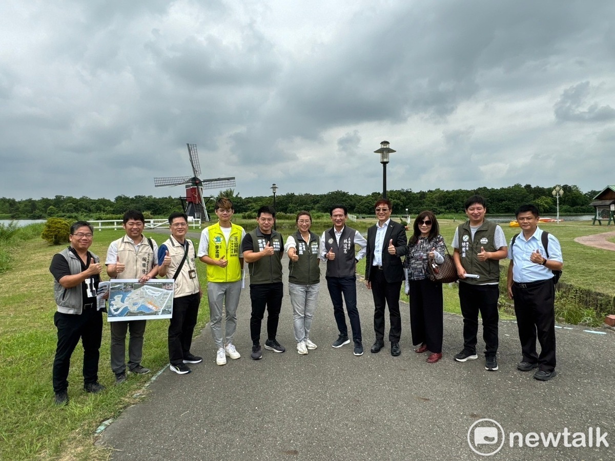 德元埤荷蘭村是市民及觀光客踏青、露營的好去處，為改善園區內相關軟硬體設備，立委林俊憲等人前往德元埤現場會勘，盼發揮德元埤的優勢和特色，打造更舒適旅遊環境，吸引國內外觀光客。 圖：林俊憲服務處提供