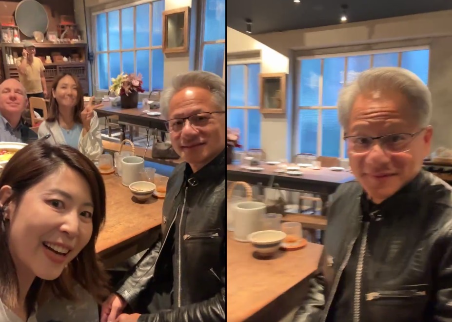 黃仁勳先前在「磚窯餐廳」吃飯時，巧遇曾用過餐的「春韭私廚」店員，並信守承諾再訪。 圖：春韭粉專