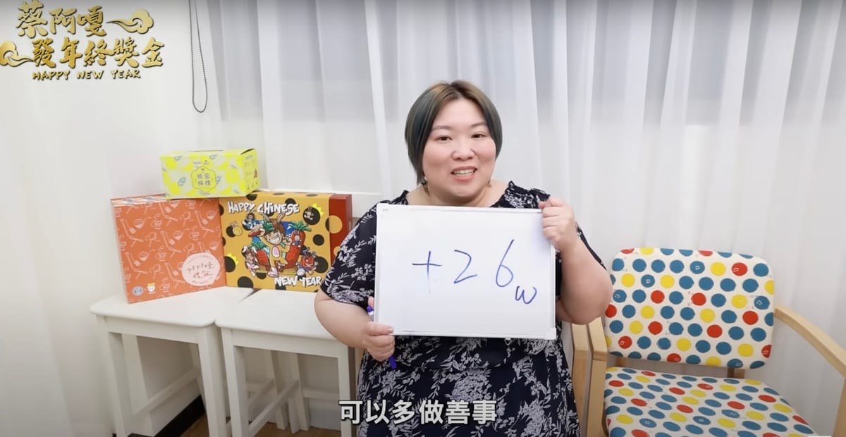 蘿拉收到前老闆蔡阿嘎的26萬年終！ 圖：翻攝自蔡阿嘎Life Youtube頻道