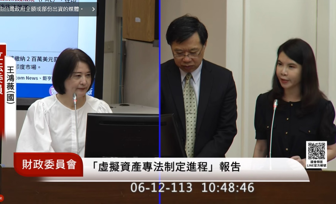 國民黨立委王鴻薇於財委會質詢，指幣安公司在多國都被裁罰，甚至還涉及刑事案件。 圖：擷取自國會頻道