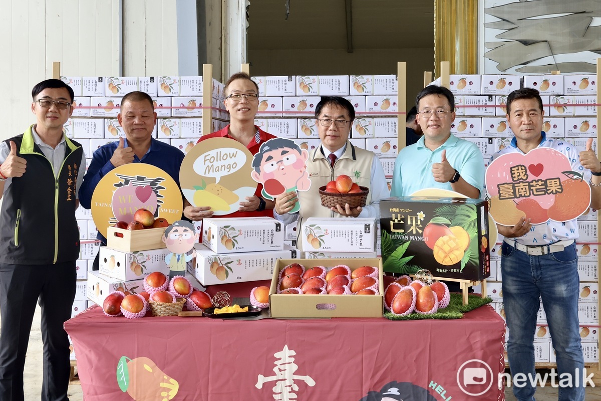 台南市高品質芒果近日將銷往新加坡唐吉訶德及新加坡網購通路販售，總共700多箱約4公噸的台南愛文芒果，於今日封裝進櫃，台南市長黃偉哲特別到場視察芒果外銷新加坡的準備過程，同時感謝農民及農產運銷單位的支持，讓台南芒果的外銷業績長紅。 圖：台南市政府提供