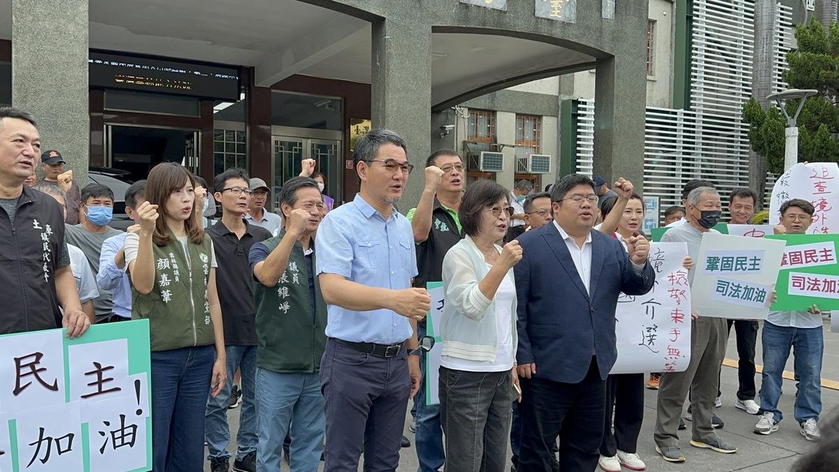 民進黨立委劉建國、蔡易餘、前立委蘇治芬等人呼籲揪出中國介選的在台協力者。 圖：立法委員劉建國辦公室提供