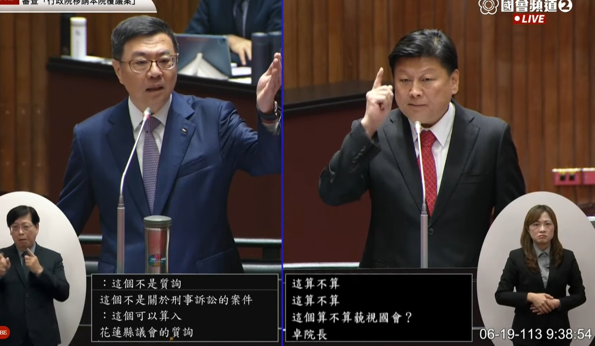 行政院長卓榮泰（左圖）與國民黨團總召傅崐萁之間的答詢，充滿火藥味。 圖：翻攝自國會頻道