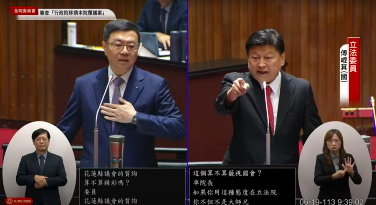 國民黨團總召傅崐萁要總統賴清德不要再提兩國論，卓榮泰嗆「不要超出質詢範圍」。 圖：翻攝自國會頻道