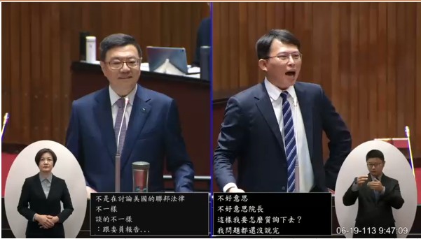 民眾黨立委黃國昌今天質詢時，怒嗆行政院長卓榮泰插嘴。 圖：截自立法院IVOD影片