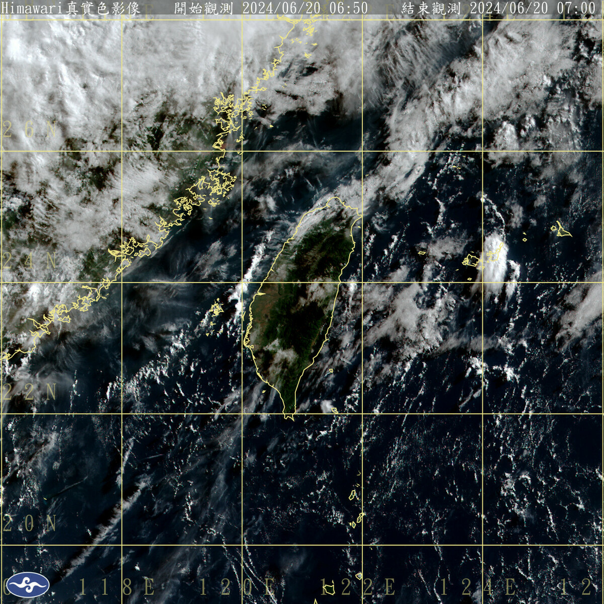 受到太平洋高壓勢力西伸增強影響，今天全台各地包括澎湖、金門、馬祖，大多是多雲到晴的天氣。 圖：中央氣象署／提供