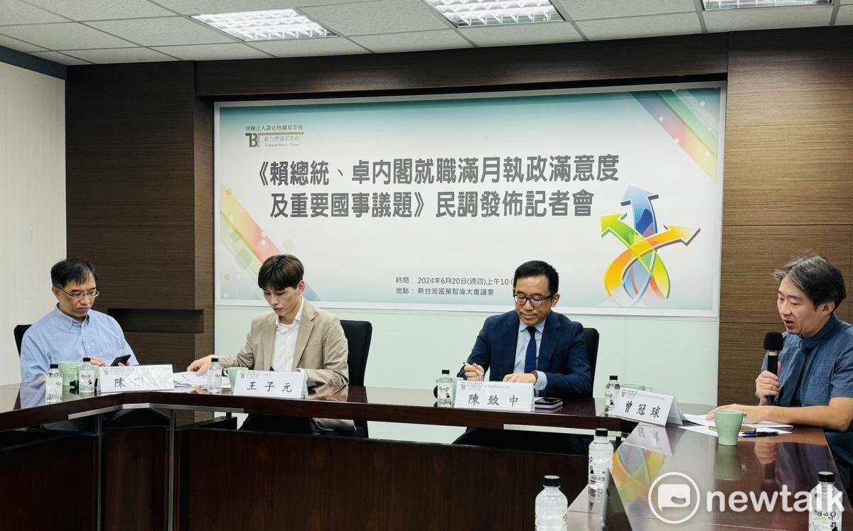 《新台灣國策智庫》今（20）天上午舉行民調發佈記者會，由凱達格蘭基金會執行長陳致中主持，並由民調專家王子元先生及台師大公民教育與活動領導學系曾冠球教授、真理大學人文與資訊學系陳俐甫教授評論。 圖：謝莉慧/攝