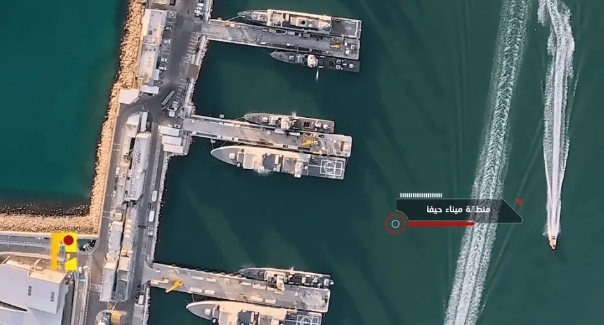 黎巴嫩真主黨公布的以色列海法港口護衛艦停泊點。 圖 : 翻攝自海南新聞聯播