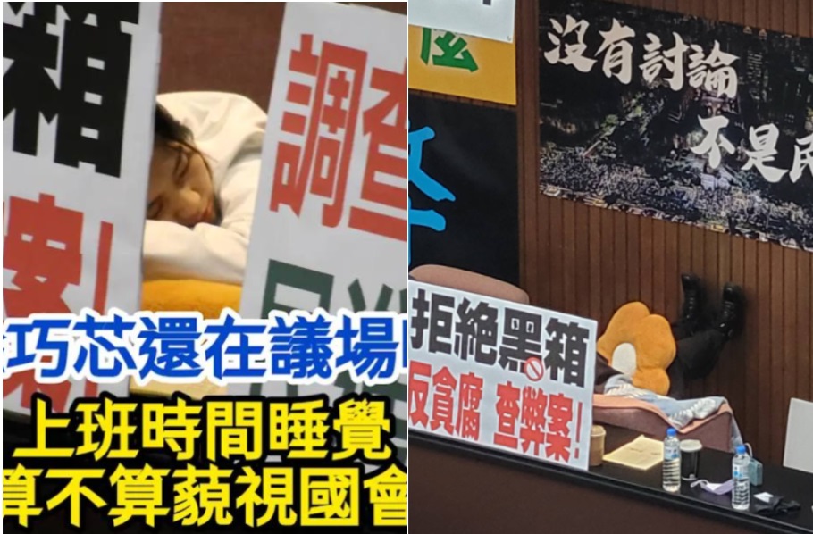 徐巧芯議場睡覺照，四腳朝天畫面流出。 圖:翻攝自洪申翰臉書