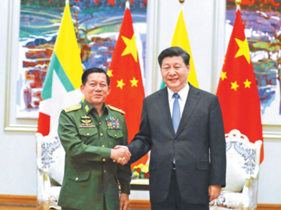 緬甸軍政府領袖敏昂來和中國領導人習近平。 圖：翻攝人民日報