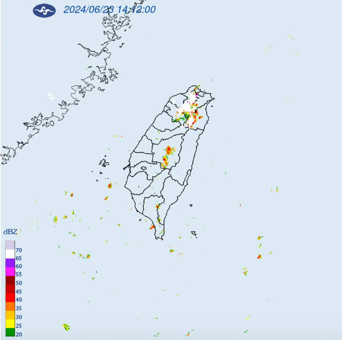 今(23)日午後中部以北、東北部、東部地區及其他山區有局部短暫雷陣雨。 圖：翻攝自中央氣象署官網