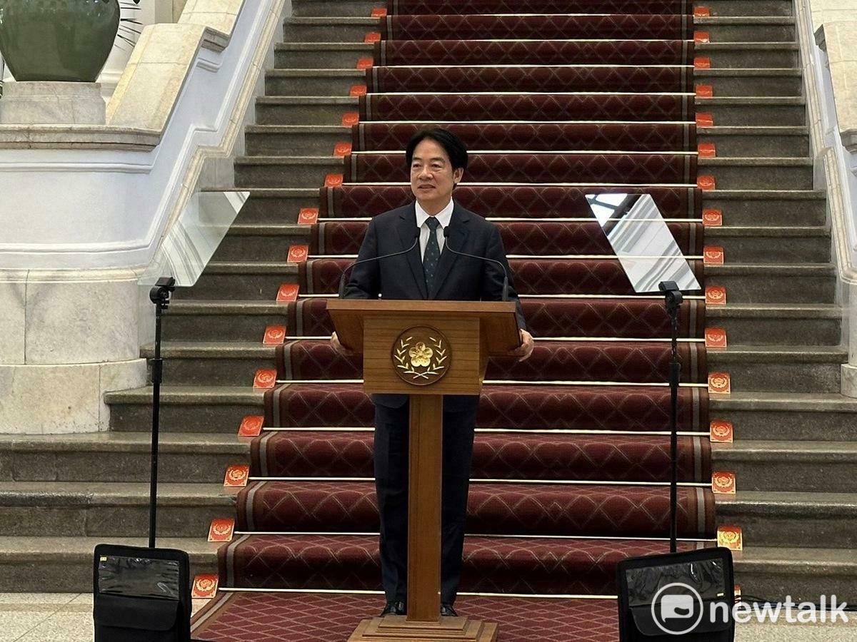 總統賴清德上任後首度發表敞廳談話。 圖：黃宣尹攝