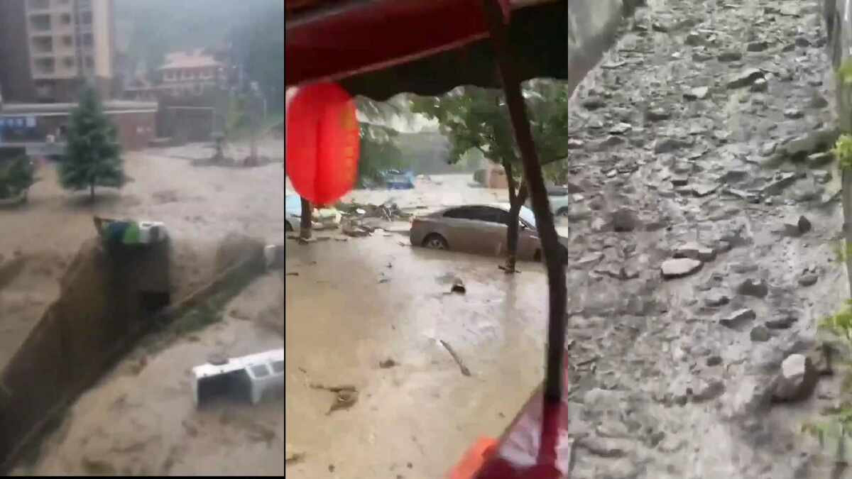四川黑水縣遭遇短時強降雨，新區出現嚴重泥石流災害。 圖 : 翻攝自X帳號 @LUOXIANGZY (新頭殼合成)