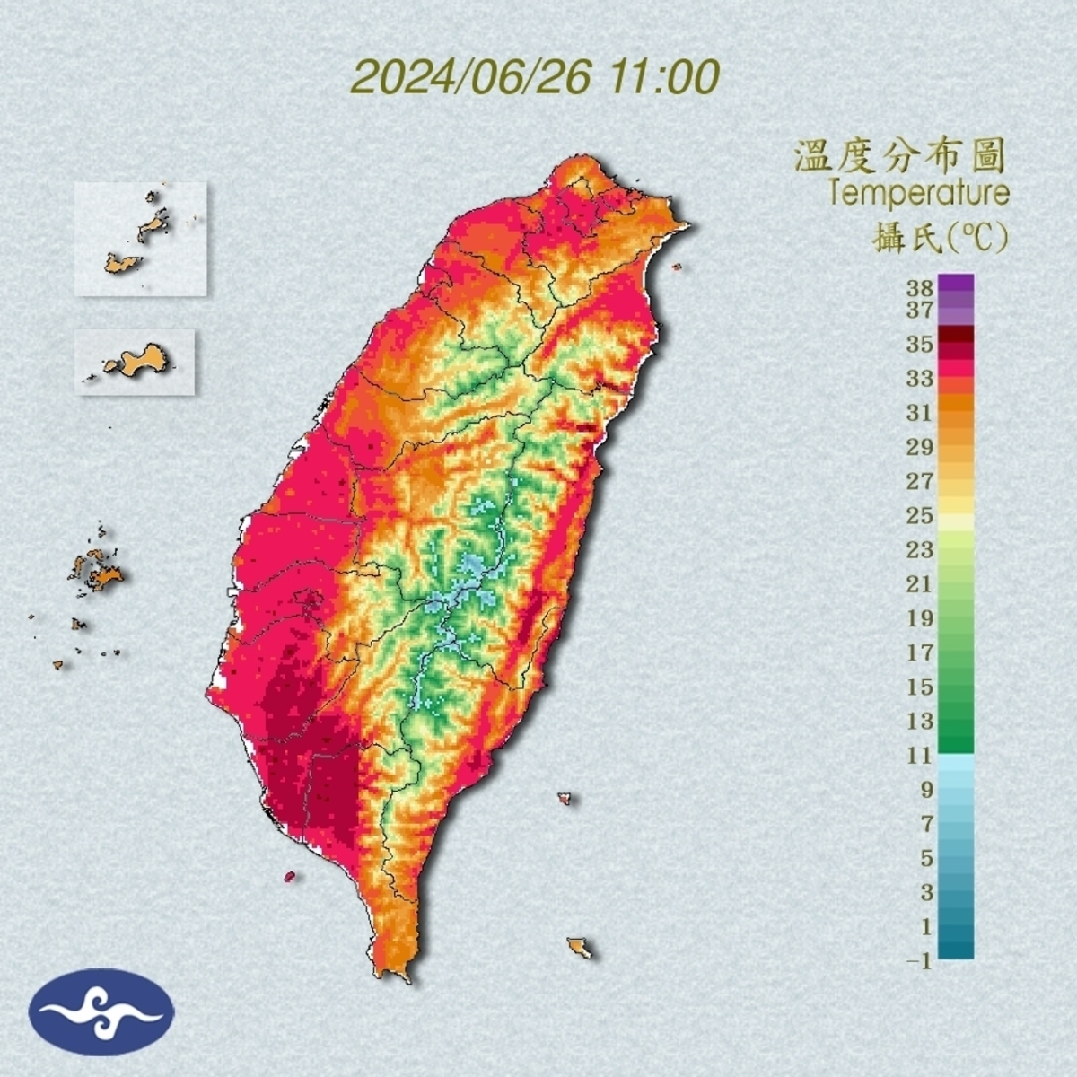 全台熱成「紅番薯」，高雄市「高雄燈塔」測站已出現39.8度高溫。 圖：中央氣象署／提供