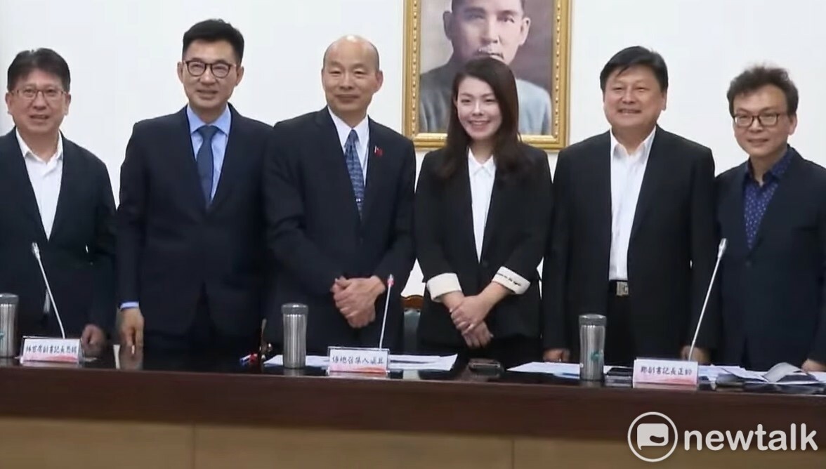 新竹市長高虹安拜會國民黨團，立法院長韓國瑜、副院長江啟臣也到場致意。 圖：黃建豪/攝
