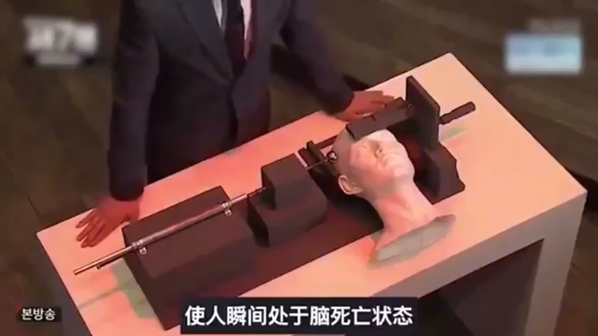 韓媒爆料指出，王立軍發明了這種「腦死亡機」，能在不損傷其他器官的情況下將人類變成「腦死亡」。 圖：擷取自 @xs75385349 X 分享影片
