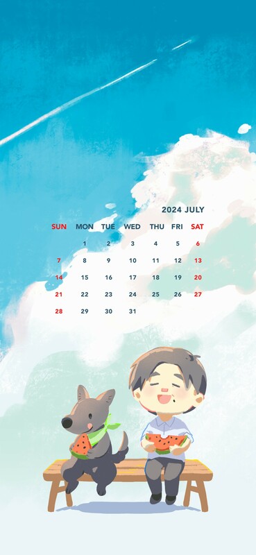 總統賴清德社群平台推出7月桌曆供下載。 圖：翻攝自賴清德官方LINE