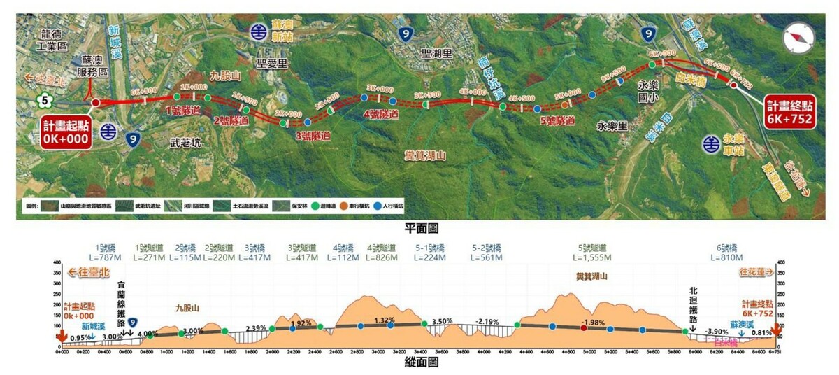 國道5號銜接蘇花改公路計畫示意圖。 圖：交通部高速公路局／提供