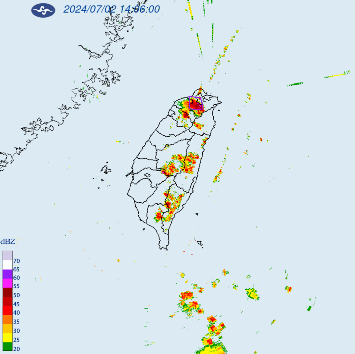 氣象署針對桃園市、新北市、台北市發布大雷雨即時消息，雨彈將持續一小時。另氣象署也發布山區暴雨，提醒民眾遠離河邊。 圖：翻攝自中央氣象署官網