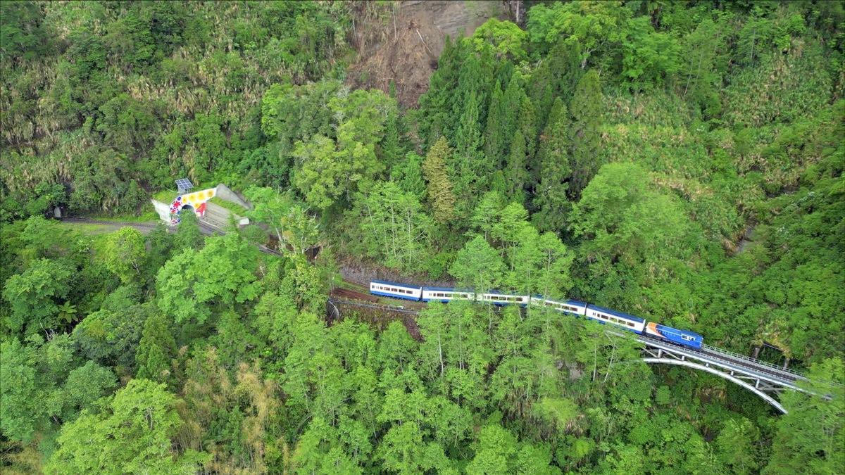 栩悅號穿梭阿里山林鐵42號隧道。 圖：林業署／提供
