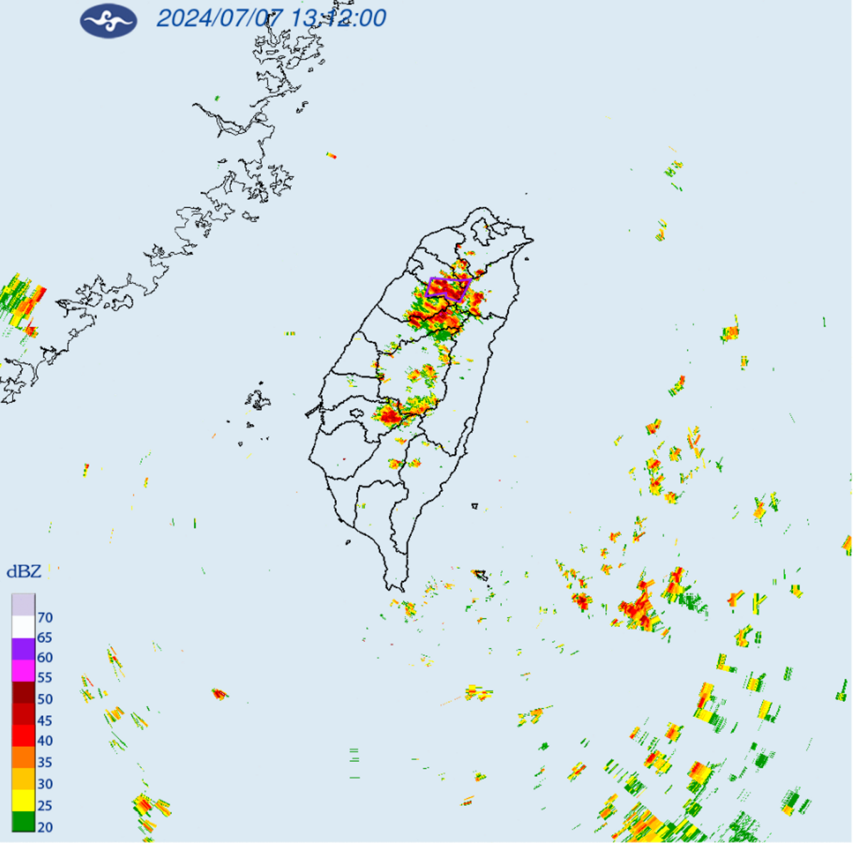 氣象署表示，對流雲系發展旺盛，易有短延時強降雨，今(7)日桃園以北、南投、彰化至嘉義地區及西半部、宜蘭山區有局部大雨發生的機率。 圖：翻攝自中央氣象署官網
