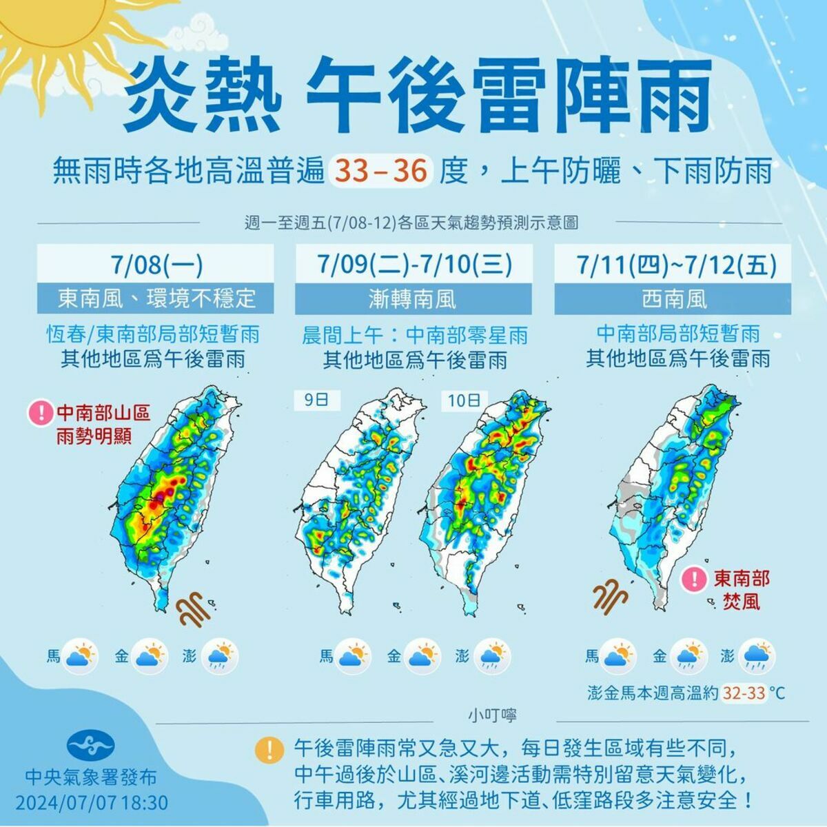下週天氣一圖看懂。 圖：翻攝自中央氣象署臉書