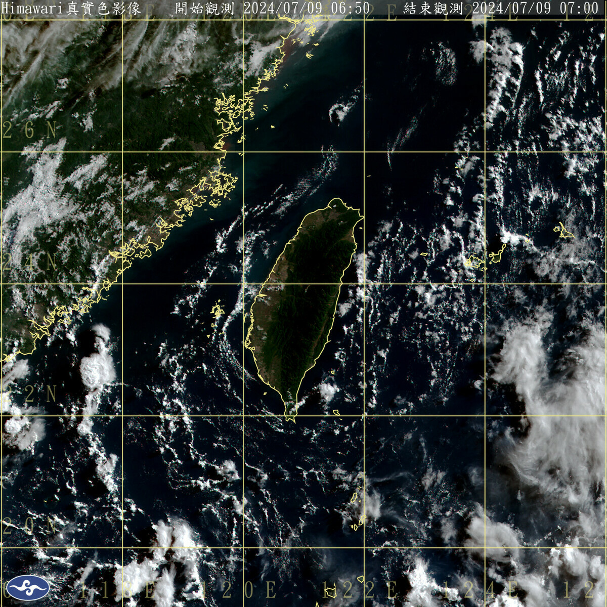 太平洋高氣壓仍在日本南方海面滯留，今天的午後雷雨將比前一天減少一些，全台各地包括澎湖、金門、馬祖，大都是晴到多雲的天氣。 圖：中央氣象署／提供