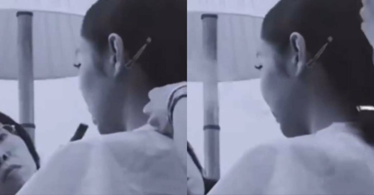 影片中可以看見Jennie拿出疑似電子煙，面朝化妝師吐出白煙。 圖：翻攝自X@nona15648321